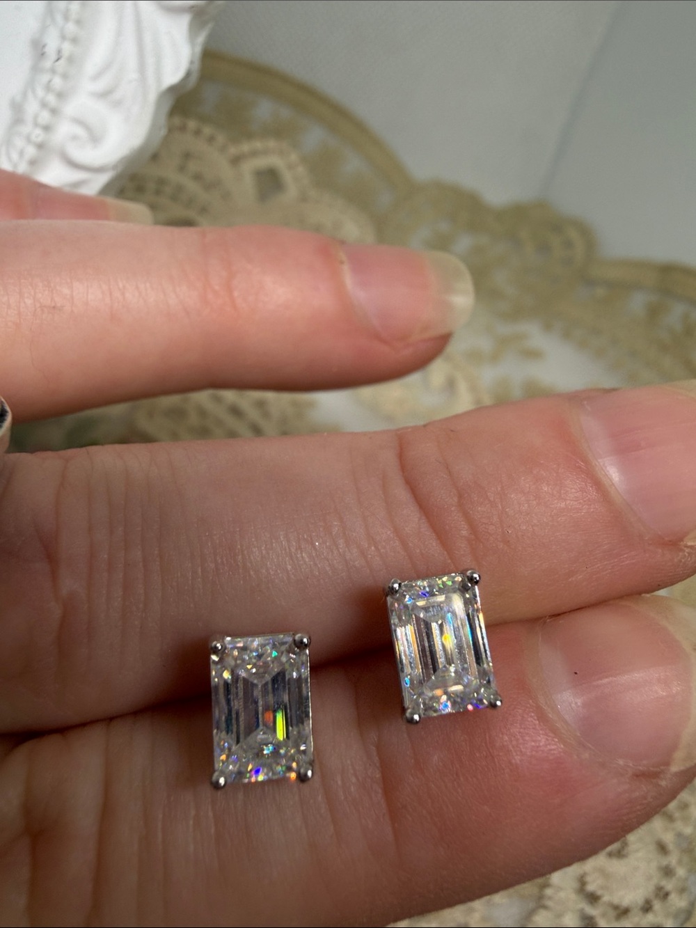 Certified 1 CT Emerald Cut Moissanite 925 Sterling Silver Stud Earrings